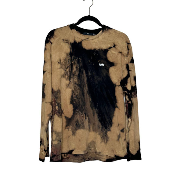 Obey men black brown tie dye long sleeves tee size M - Picture 1 of 9
